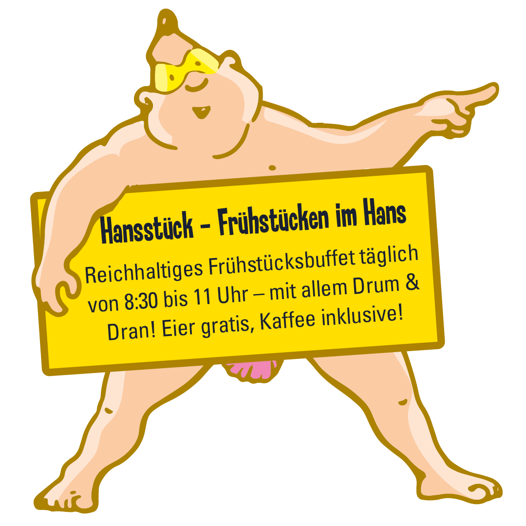 Pop Up, das auf das Frühstücken im Blanken Hans hinweist